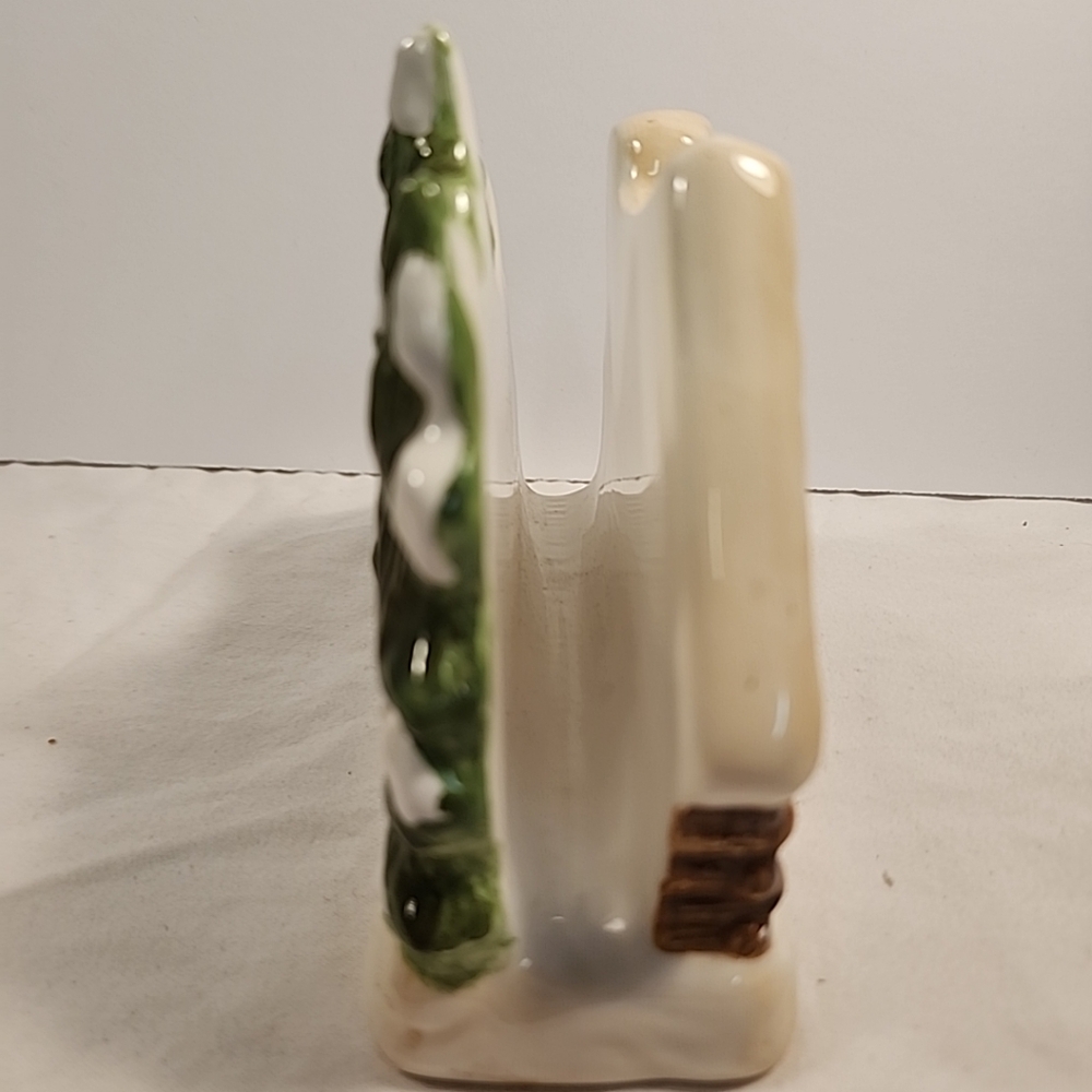 Vtg GKAO Ceramic Napkin Holder Cabin In The Woods WinterTrees Country Cottage - Picture 2 of 11